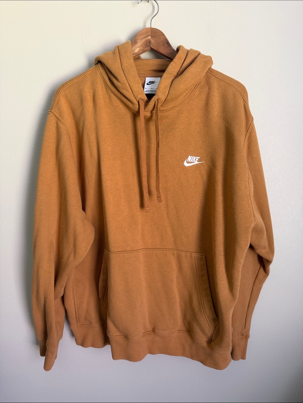 Nike Men’s Tan/Burnt Orange Hoodie with White Swoosh